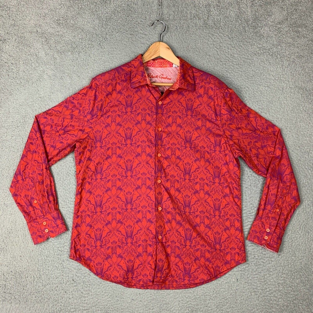 Robert Graham Shirt Mens Large Classic Fit Orange Red Long Sleeve Cotton Blend